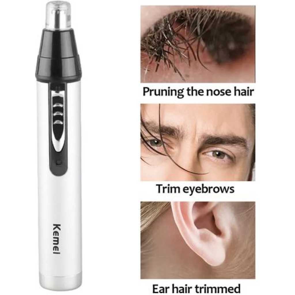 Kemei 3 In1 Electric Nose Ear Trimmer For Men Rechargeable Shaver Hair Removal Eyebrow Trimer Face Shaving Machine Men's Shaving Machine- Silver.