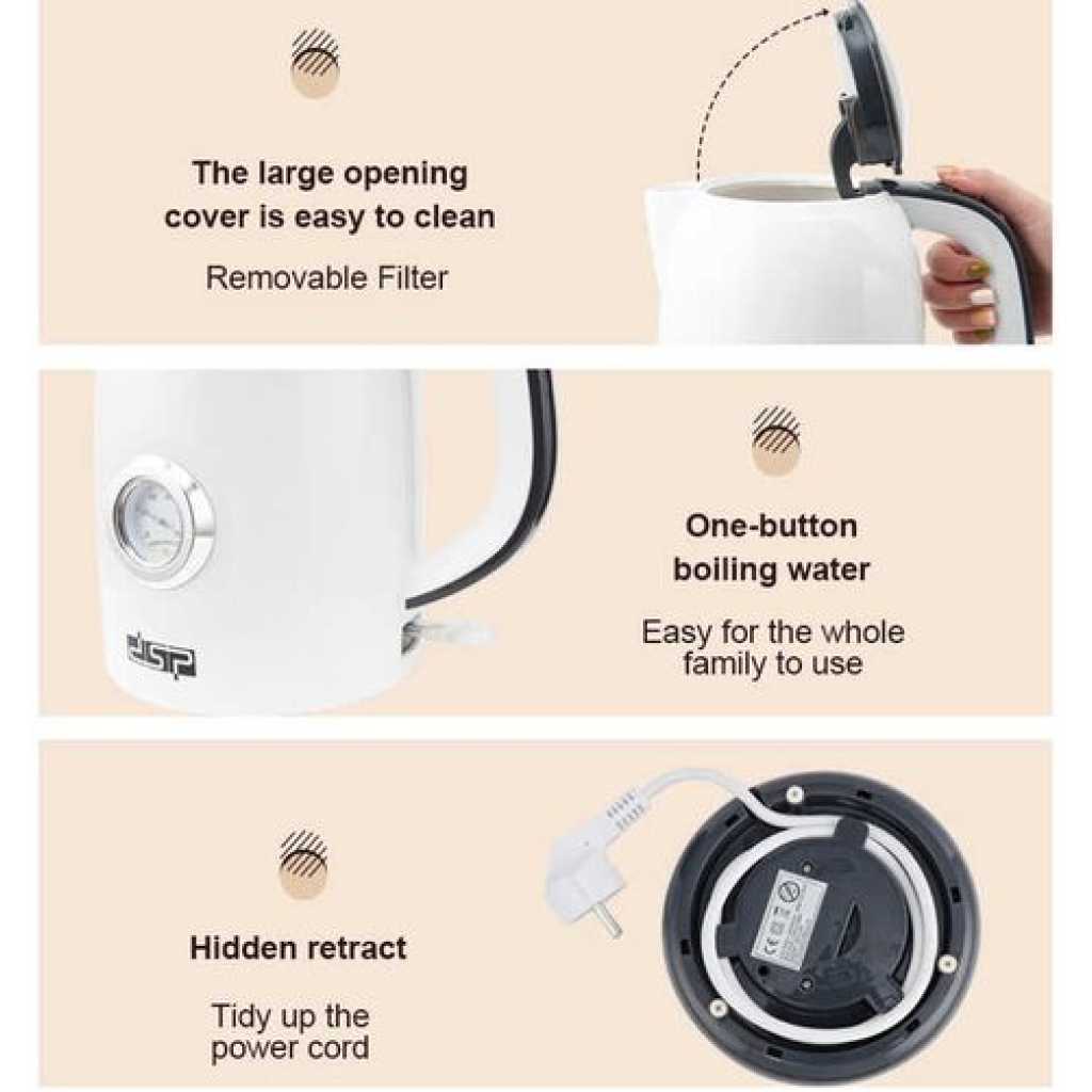 Dsp 1.7 Litre Portable Hot Water Boiling Electric Kettle- White.