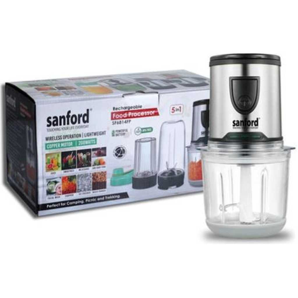 Sanford 5 In1Food Processor Chopper Mixer Coffee Grinder Blender Ice Crusher- Clear.