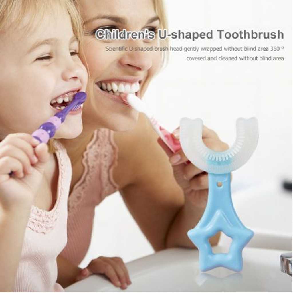 Silicone U-Shape Toothbrush Kids Manual Toddler Teeth Cleaning Brush 2-12 Years- Multi-colour.