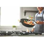 Non-stick Wok Stir Frying Pan Saucepan With Wooden Handle- Black