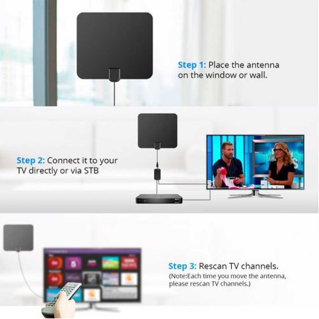 Digital TV Antenna - 110 Miles HDTV Antenna Digital Indoor Antenna With Detachable Signal Booster VHF UHF High Gain Channels Reception For 4K 1080P Free TV Channels- Black