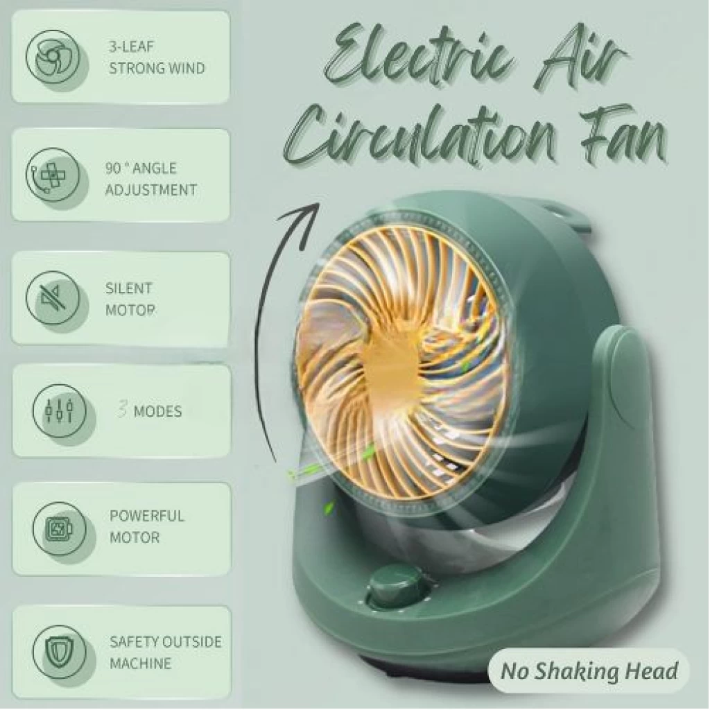 Small Mini Office Desktop Fan, Table Air Circulation Fan, Household Silent Electric Fan, 35nb Low-Noise Operation, Turbo Fan Design- Green