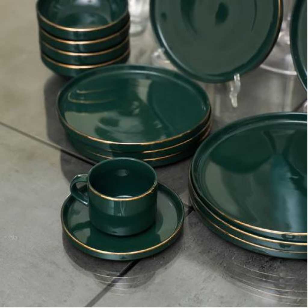 Royal Ford 20Pcs Fine Bone Food Plates Cup Bowl Dinner Set- Green.