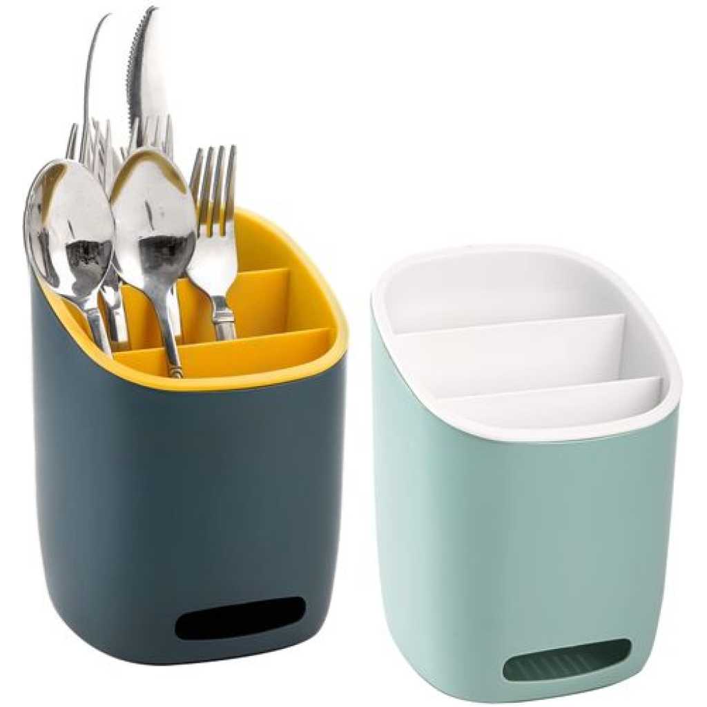 Plastic Kitchen Utensil Holder Cultery Drainer Caddy, 3 Divided Drying Sink Countertop Flatware Organizer For Spoons, Forks, Knives- Multi-colour