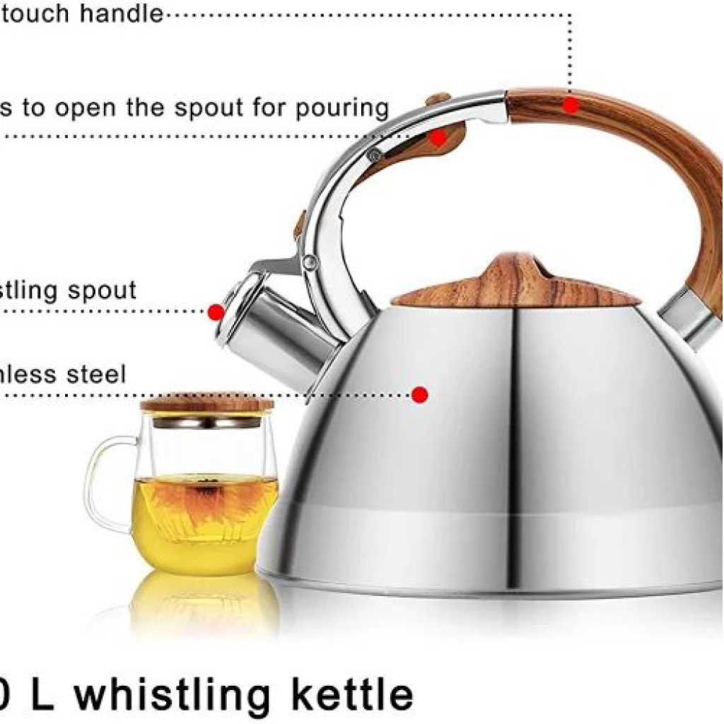 Kaisa Villa 3L Stovetop Teapot Stainless Steel Whistling Tea Kettle- Silver
