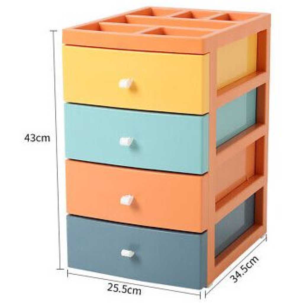 4 Tier Drawer Mini Storage Unit Tower Desktop Makeup Box Organizer - Multi-colour.