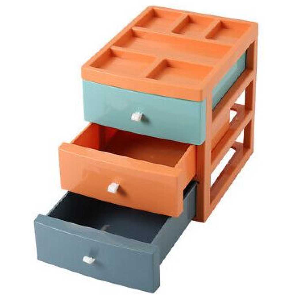 3 Tier Drawer Mini Storage Unit Tower Desktop Makeup Box Organizer - Multi-colour.