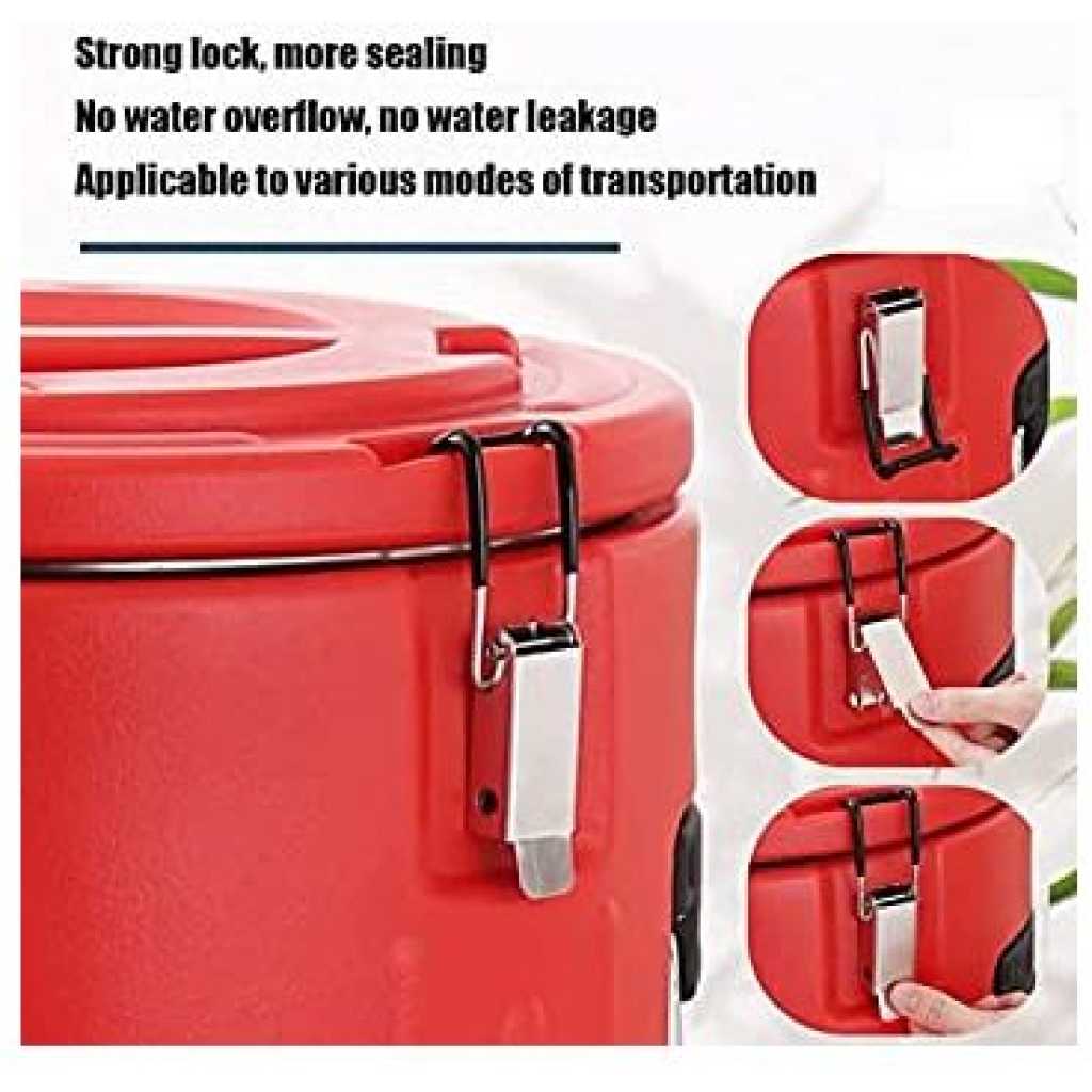 80L Stainless Steel Insulation Bucket With Faucet, Commercial Stall Food & Tea Bucket Cold & Hot Water Catering Urns Cooler- Red.