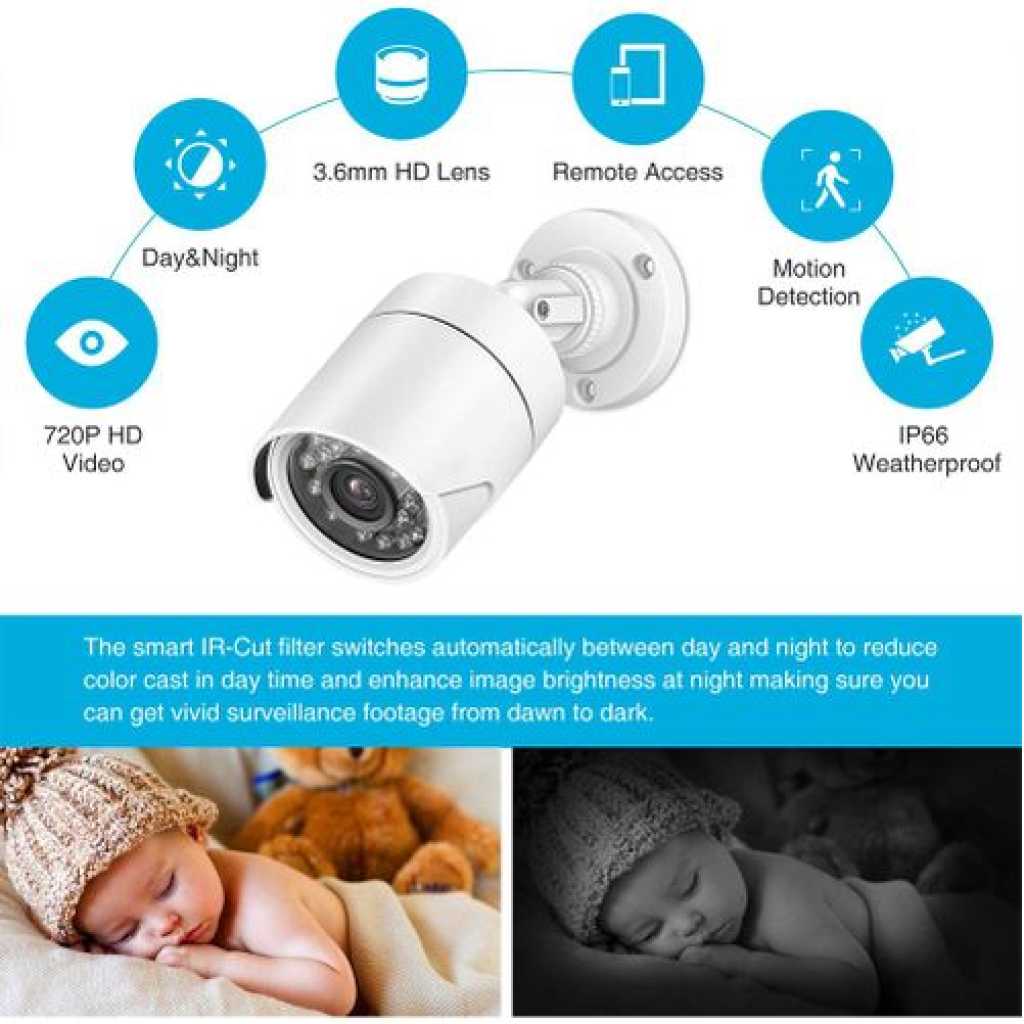 AHD 8-Channel Home Recording CCTV Security System With Internet And 5G Viewing- Black&White