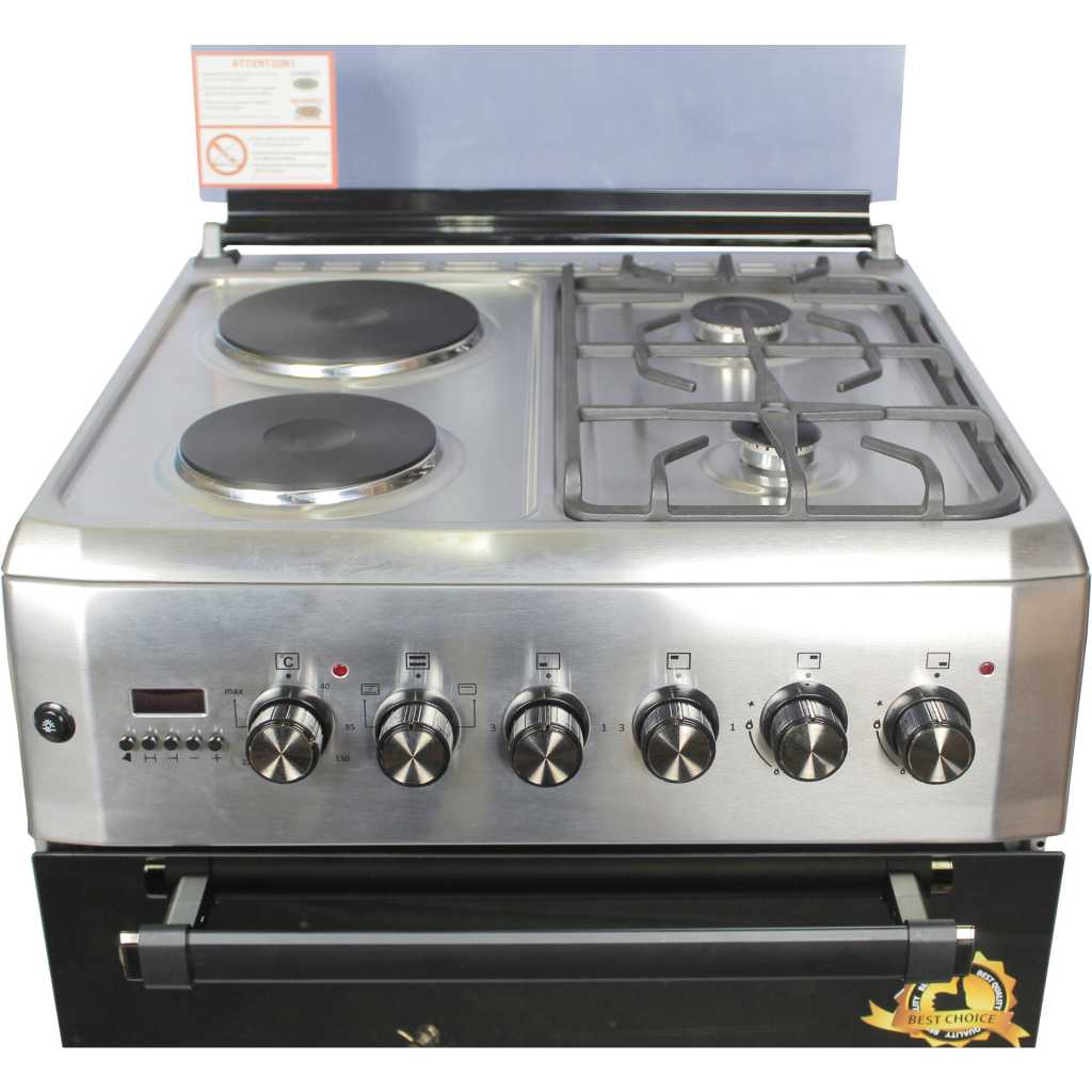 Blueflame 60x60cm Diamond Cooker; 2 Gas and 2 Hotplate D6022ERF; Electric Oven & Grill, Digital Timer, Oven Lamp, Rotisserie, Auto Ignition