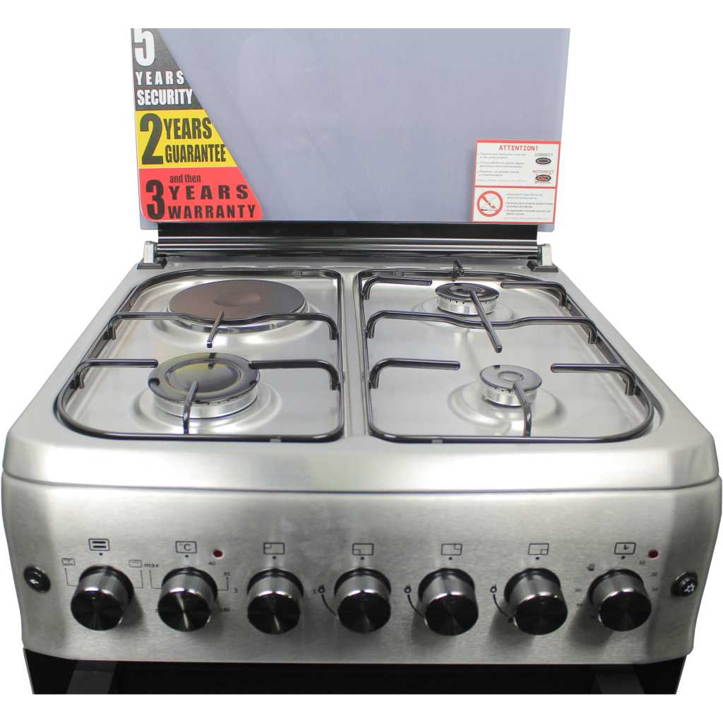 BlueFlame Cooker 60x60cm, 3 Gas Burners And 1 Electric Hot Plate With Electric Oven - Inox