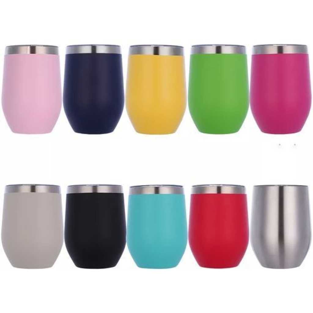 12oz U-shaped Stainless Steel Thermos Cup Double-Layer Wine Pot Belly Cup- Multi-colours.