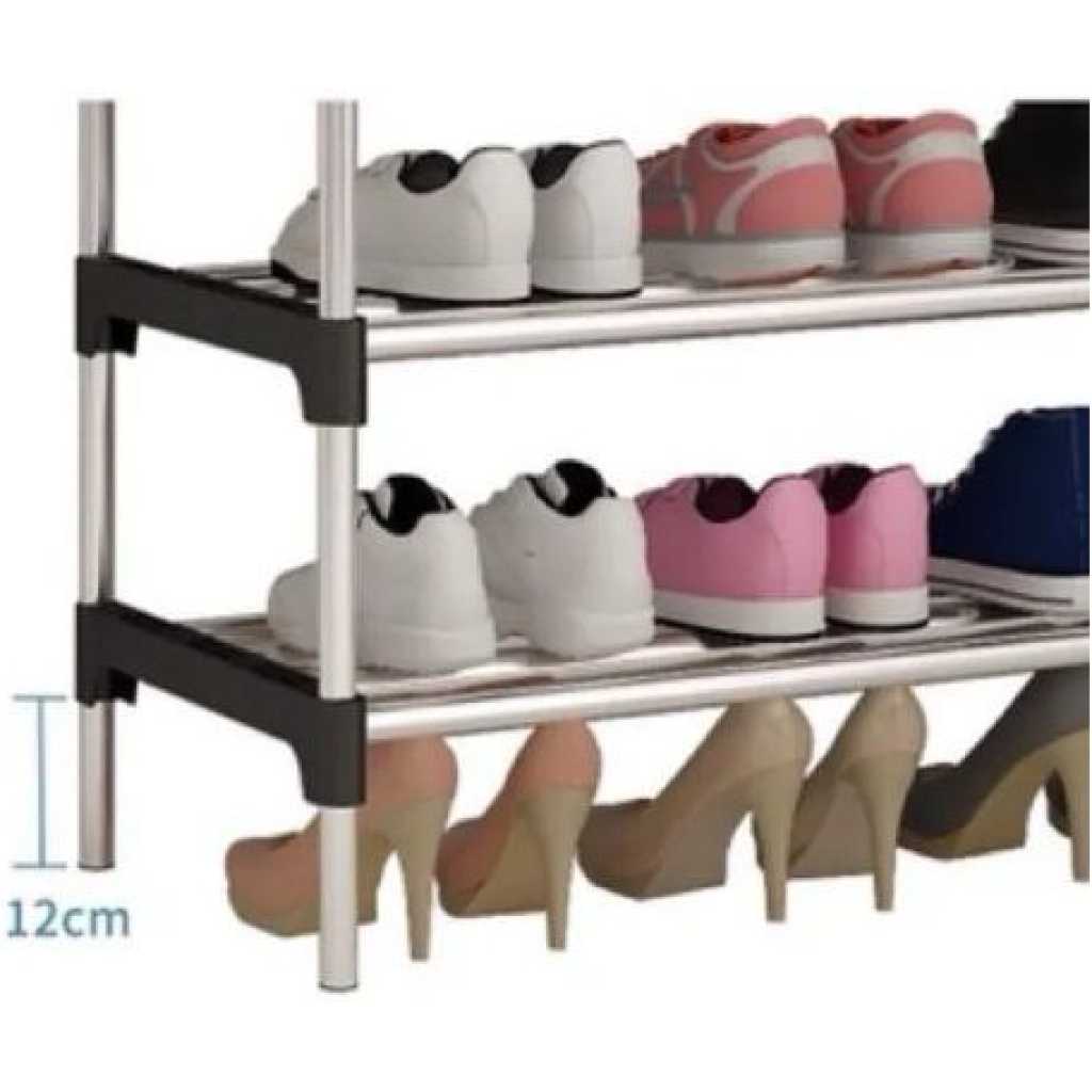 6 Layer Stainless Steel Stackable Shoes Rack Organizer Storage Stand- Black.