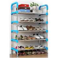 5 Layer Stainless Steel Stackable Shoes Rack Organizer Storage Stand- Pink.