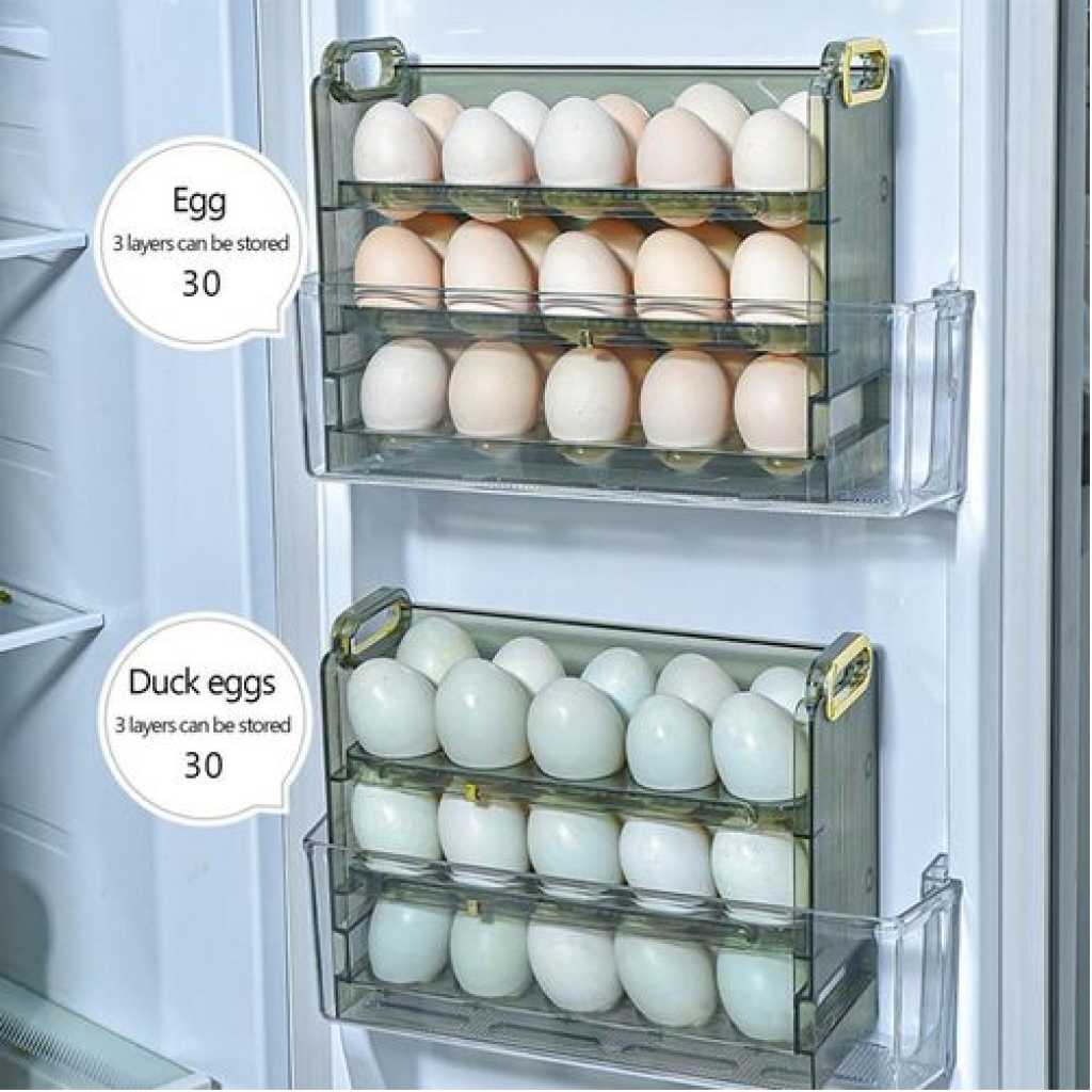 3 Layer Egg Holder For Fridge Storage Container Tray Container 30 Eggs, Space Saver- Green