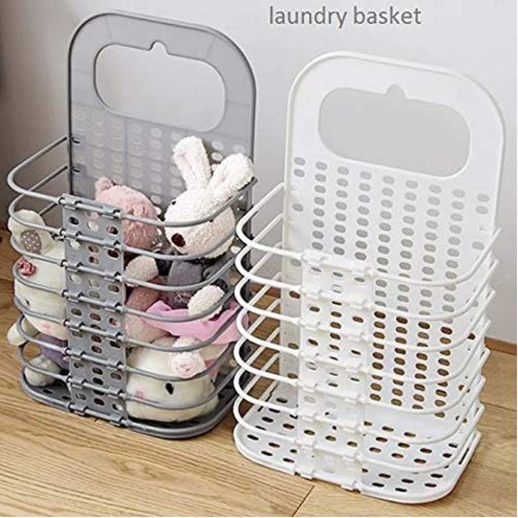 Collapsible Dirty Clothes Storage Basket Household Laundry Basket Sundries Toy Organizer Wall-Mounted- Grey.