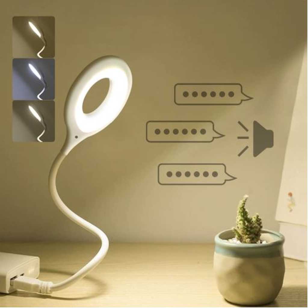 USB Smart Voice Control Led Table Lamp For Bedroom Living Room Office Desk Lamp Intelligent Voice Night Light- White