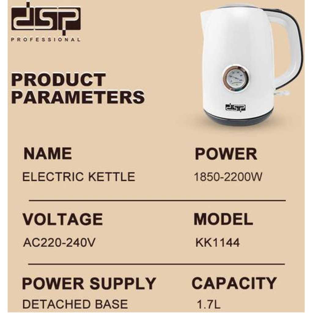Dsp 1.7 Litre Portable Hot Water Boiling Electric Kettle- White.