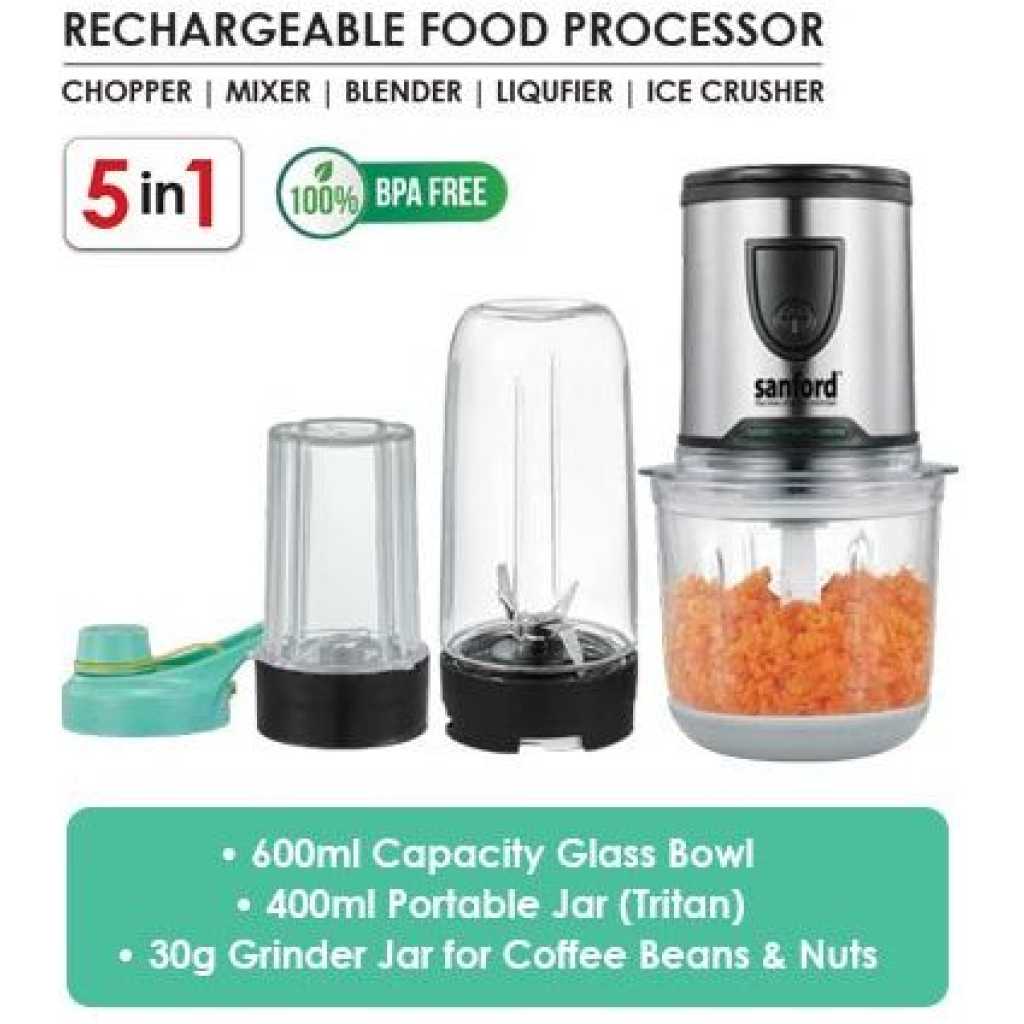 Sanford 5 In1Food Processor Chopper Mixer Coffee Grinder Blender Ice Crusher- Clear.