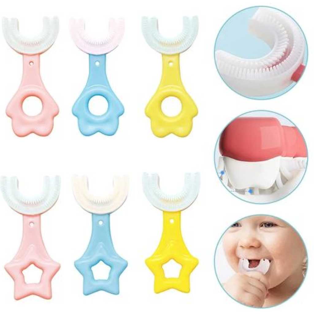 Silicone U-Shape Toothbrush Kids Manual Toddler Teeth Cleaning Brush 2-12 Years- Multi-colour.
