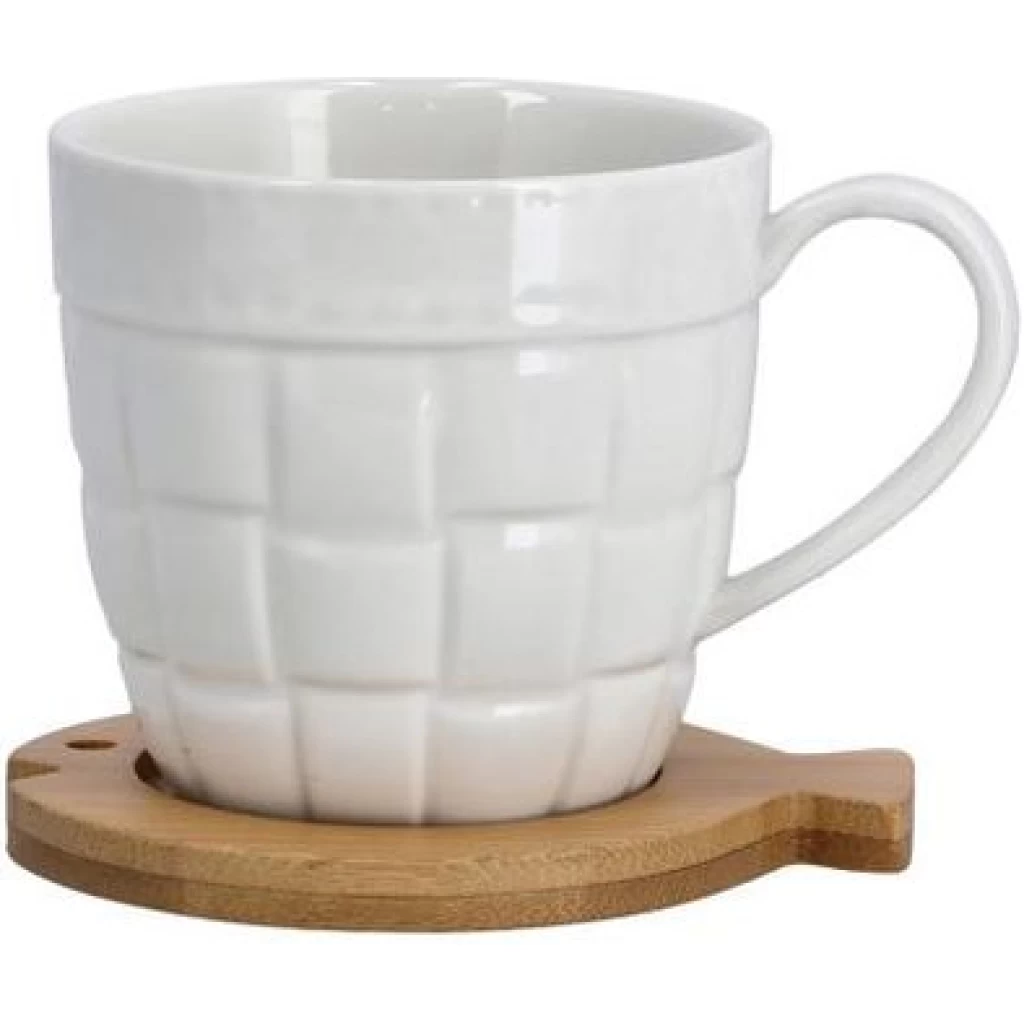 13 Pcs Porcelain Coffee & Tea Cup Set With Bamboo Saucers & Stand- White. Home Storage & Organization TilyExpress 5