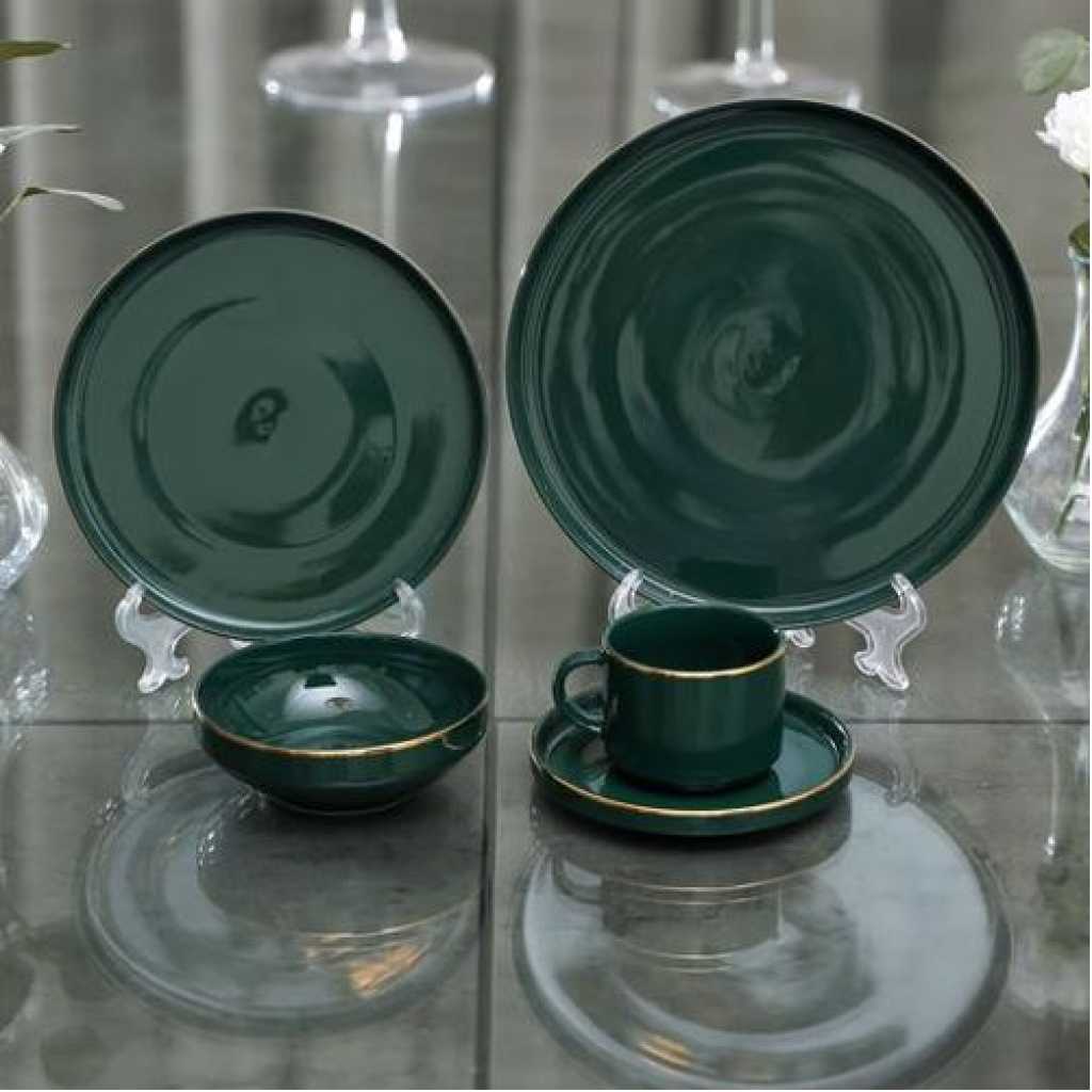 Royal Ford 20Pcs Fine Bone Food Plates Cup Bowl Dinner Set- Green.