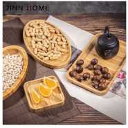 3 Piece Oval Bamboo Wood Tea Food Serving Trays Plates - Brown