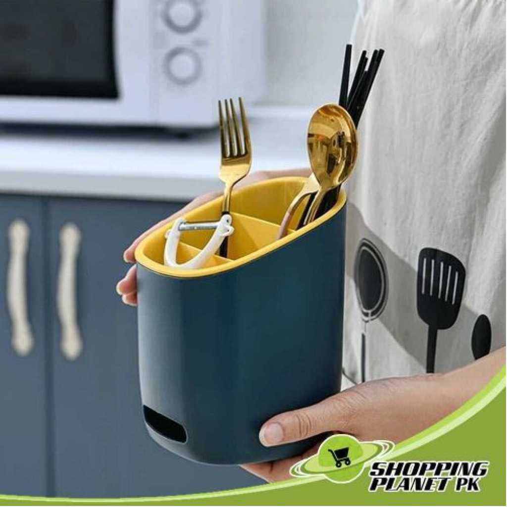 Plastic Kitchen Utensil Holder Cultery Drainer Caddy, 3 Divided Drying Sink Countertop Flatware Organizer For Spoons, Forks, Knives- Multi-colour