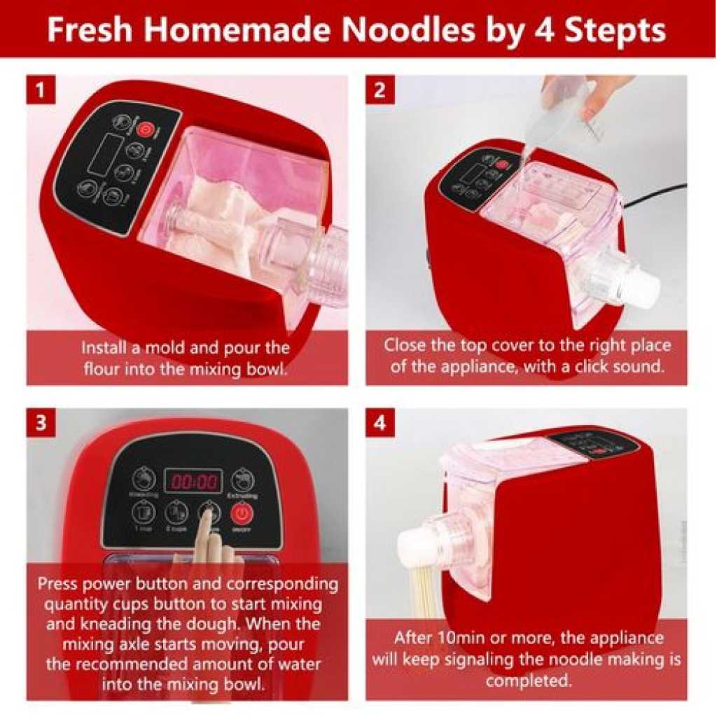 Electric Pasta Maker Machine, Automatic Noodle Maker With 12 Pasta Shapes, Red