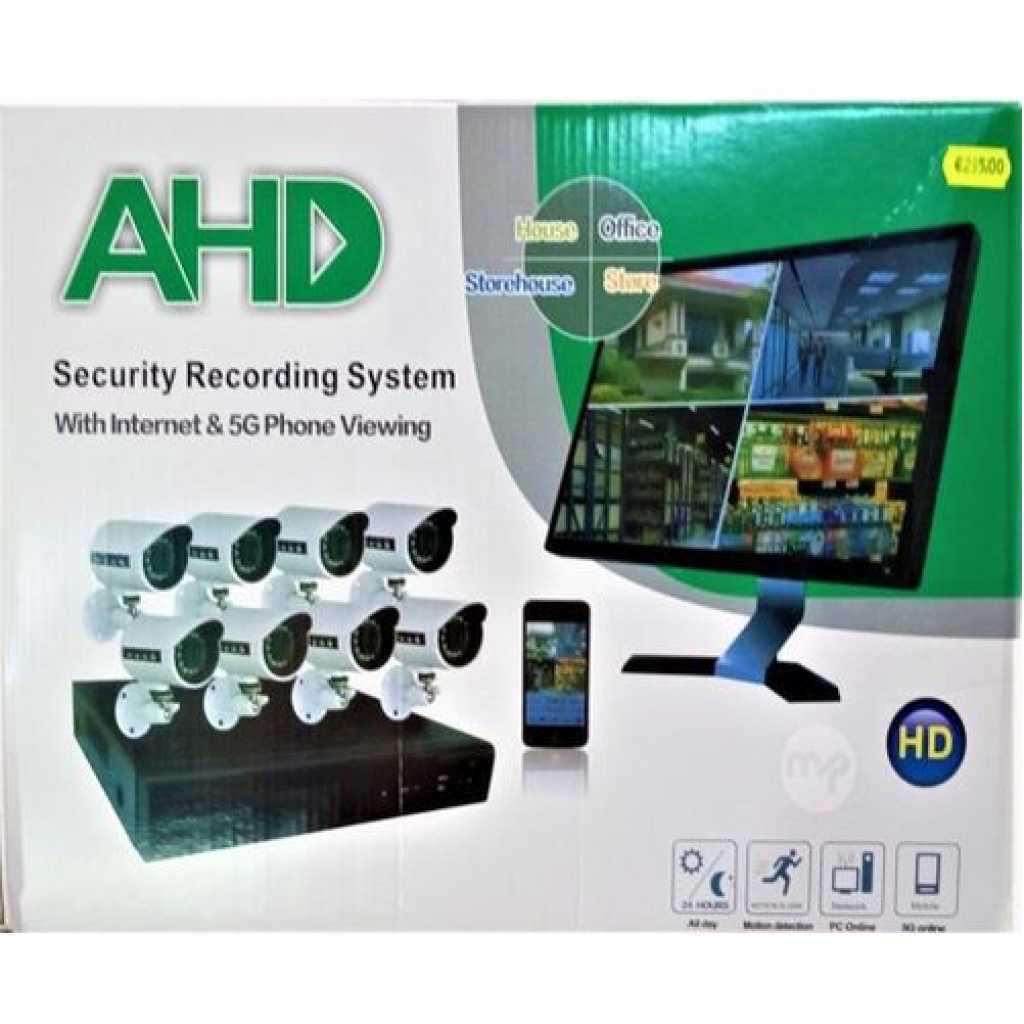 AHD 8-Channel Home Recording CCTV Security System With Internet And 5G Viewing- Black&White