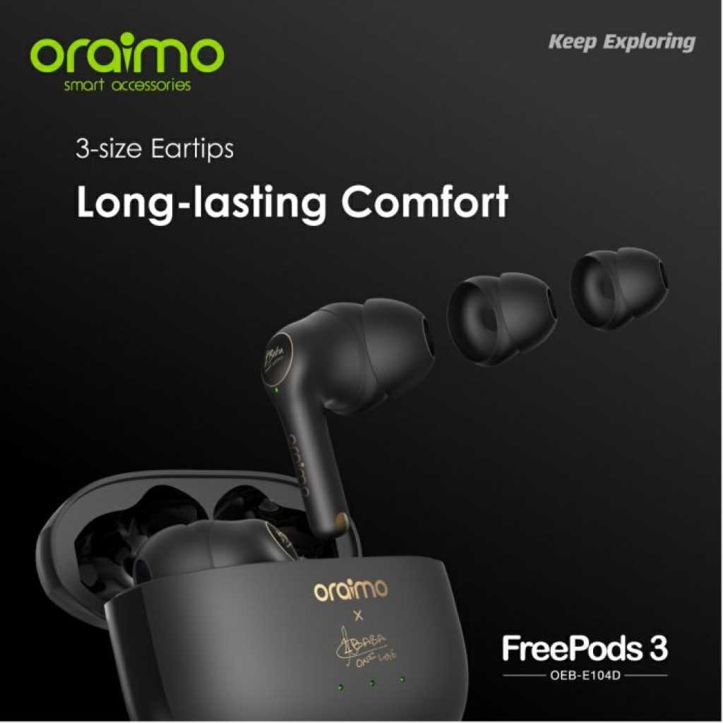 Oraimo FreePods 3 ENC Calling Noise Cancellation TWS True Wireless Earbuds OEB-E104D - Black