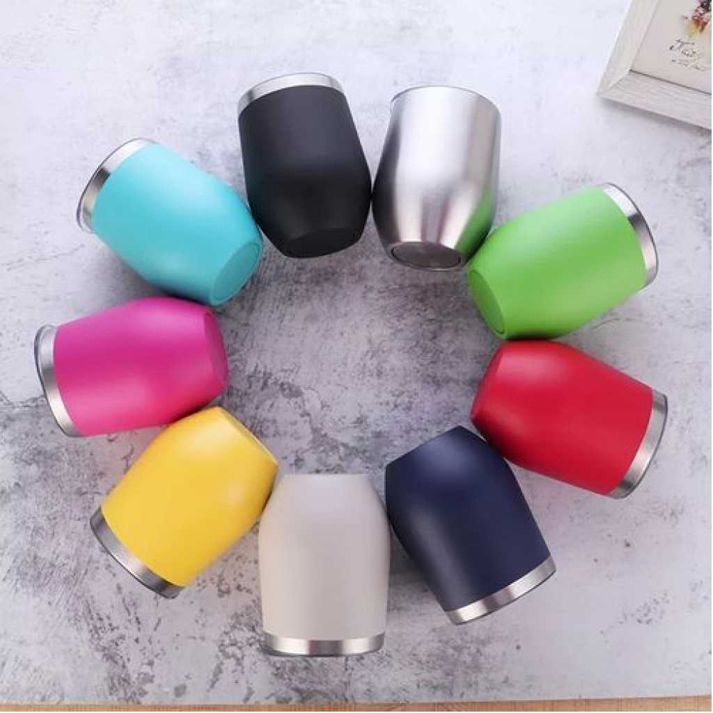 12oz U-shaped Stainless Steel Thermos Cup Double-Layer Wine Pot Belly Cup- Multi-colours.