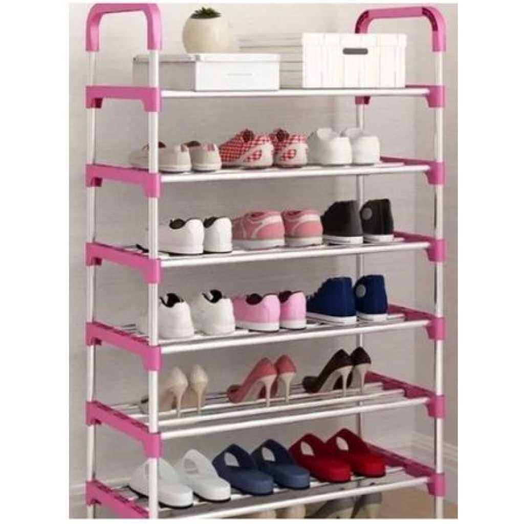 6 Layer Stainless Steel Stackable Shoes Rack Organizer Storage Stand- Black.