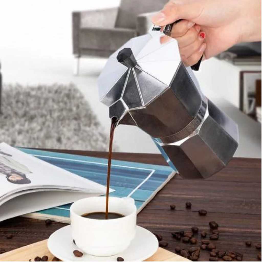 Coffee Maker Moka Pot Top Expresso Latte Stove Percolator 4 Cups 200ML (Silver)