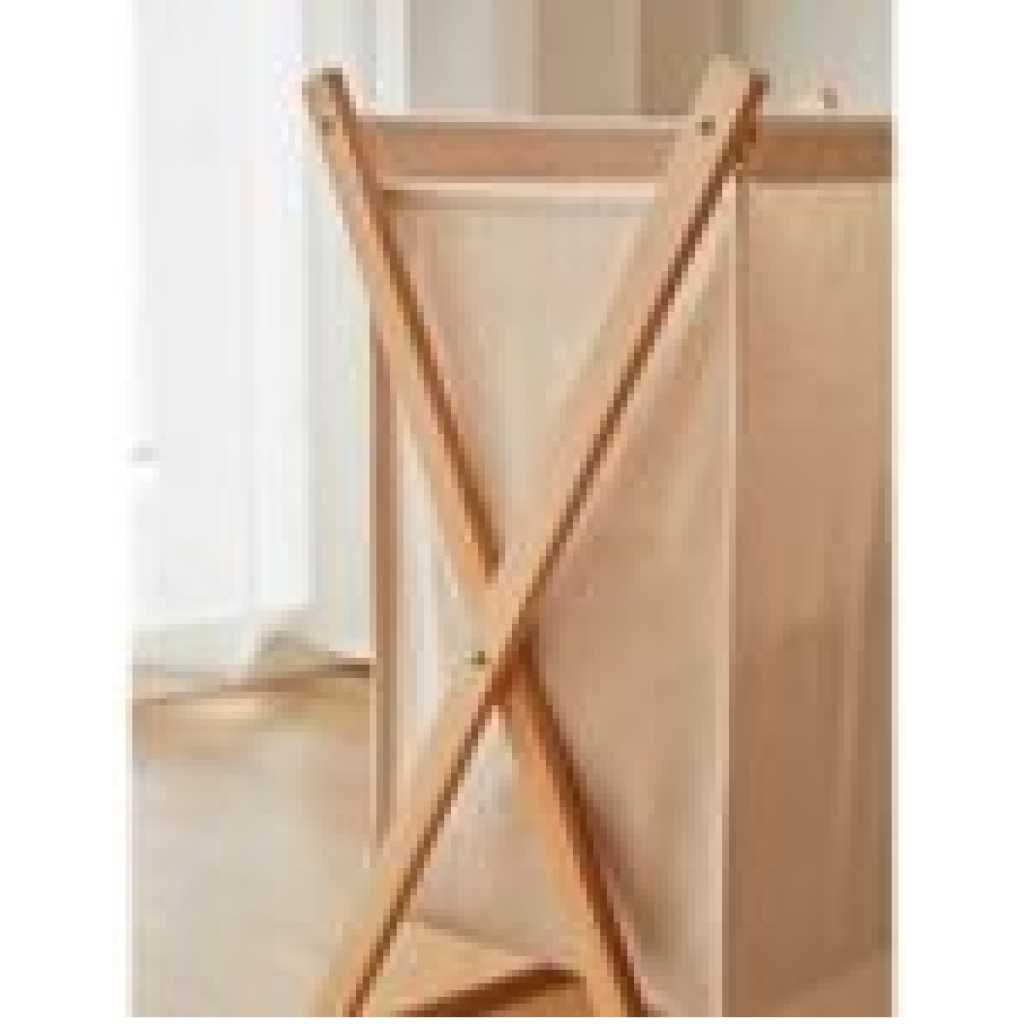 Foldable Clothes Laundry Basket Bag With Wooden Stand Storage Bin - Cream