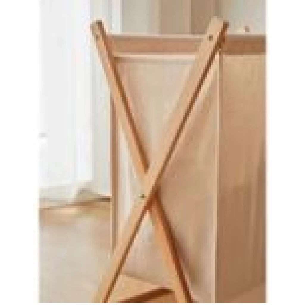 Foldable Clothes Laundry Basket Bag With Wooden Stand Storage Bin - Cream