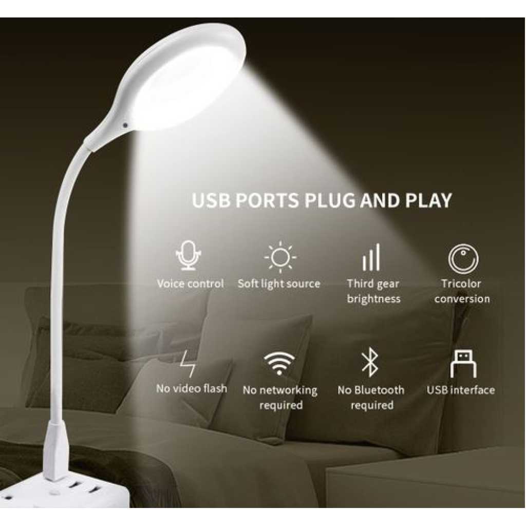 USB Smart Voice Control Led Table Lamp For Bedroom Living Room Office Desk Lamp Intelligent Voice Night Light- White