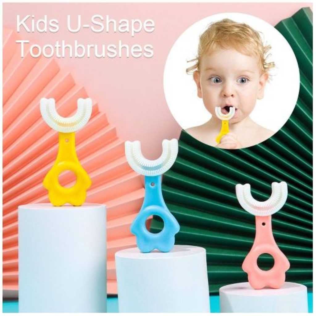 Silicone U-Shape Toothbrush Kids Manual Toddler Teeth Cleaning Brush 2-12 Years- Multi-colour.