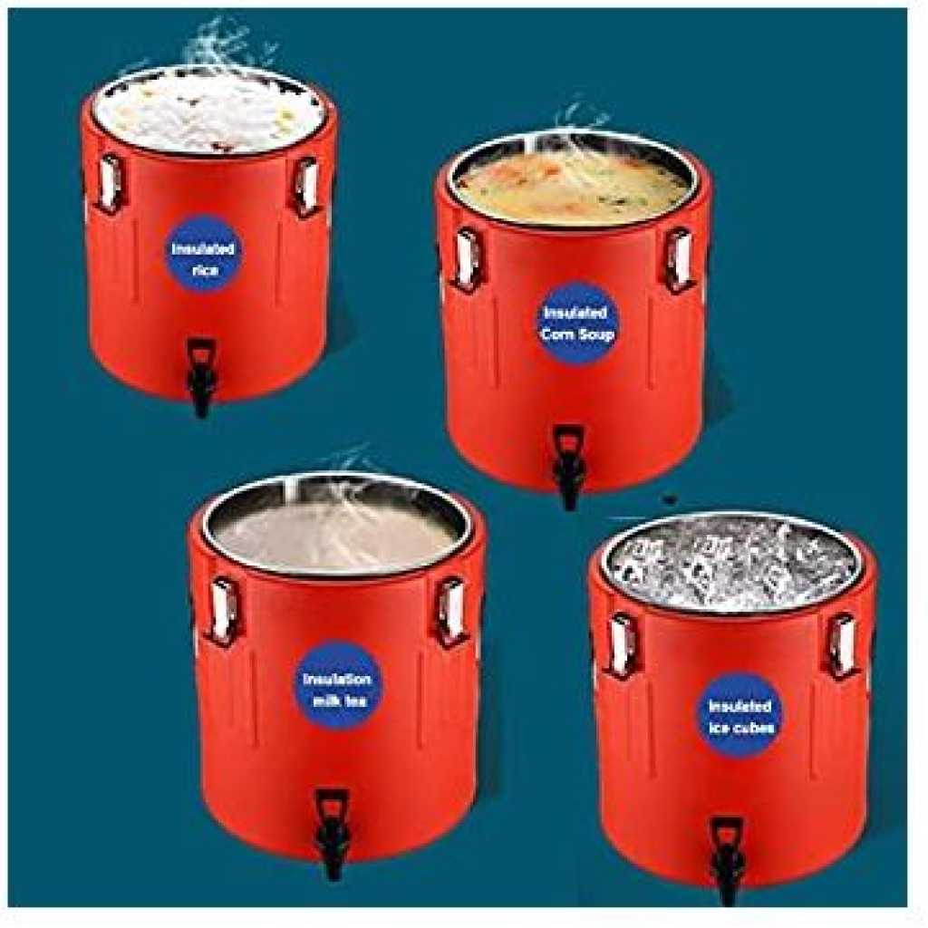 80L Stainless Steel Insulation Bucket With Faucet, Commercial Stall Food & Tea Bucket Cold & Hot Water Catering Urns Cooler- Red.