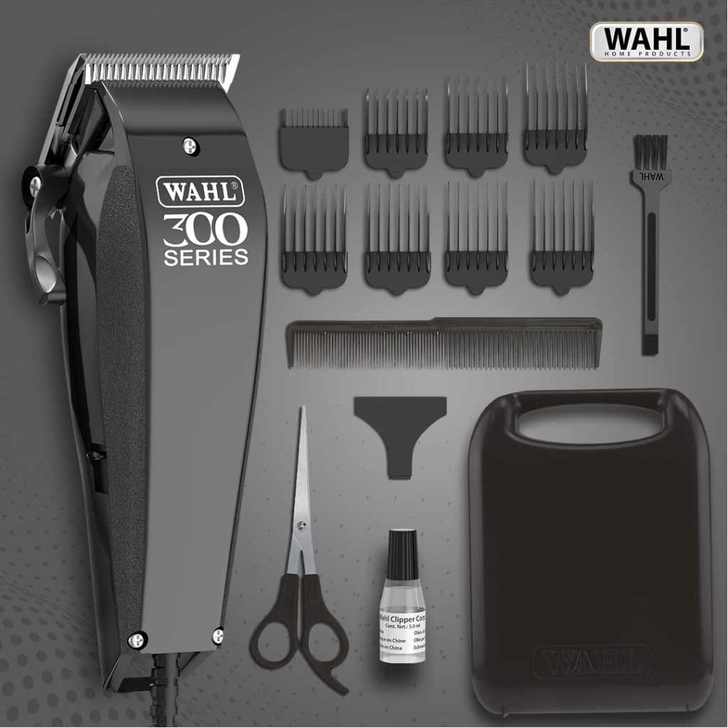 WAHL Home Pro 300 Series Hair Cutting Kit | Corded Hair Trimmer and Clipper for men | 8 Combs and cleaning tools | Durable motor, precision self-sharpening blades | Black