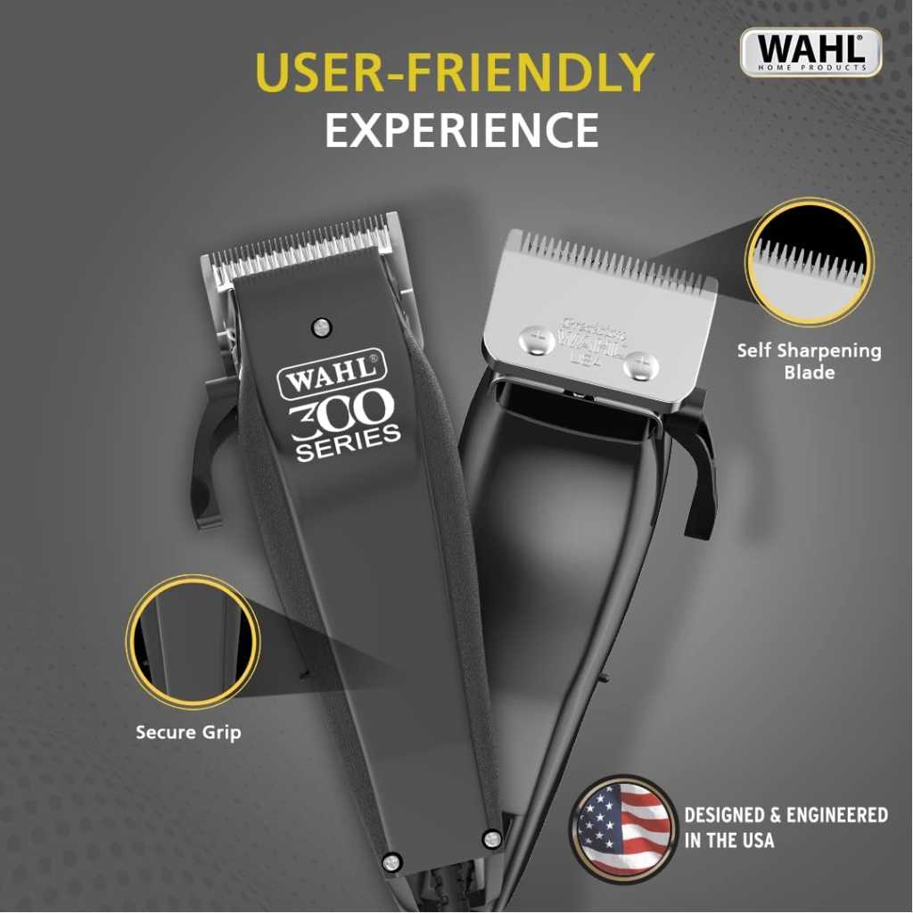 WAHL Home Pro 300 Series Hair Cutting Kit | Corded Hair Trimmer and Clipper for men | 8 Combs and cleaning tools | Durable motor, precision self-sharpening blades | Black