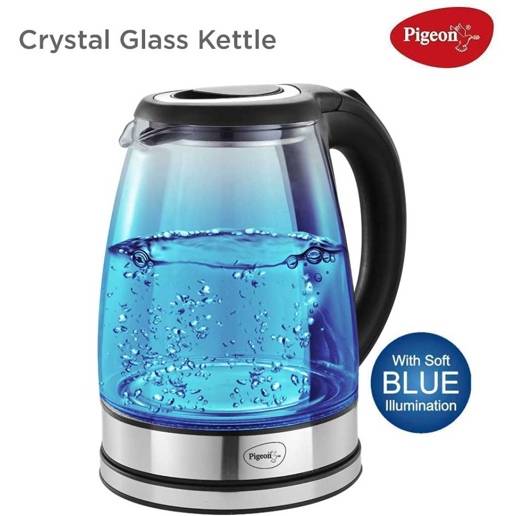 Pigeon 1.8-Litre Crystal Glass Electric Kettle with LED Illumination, Heat Resistant Pyrex 1500 Watt