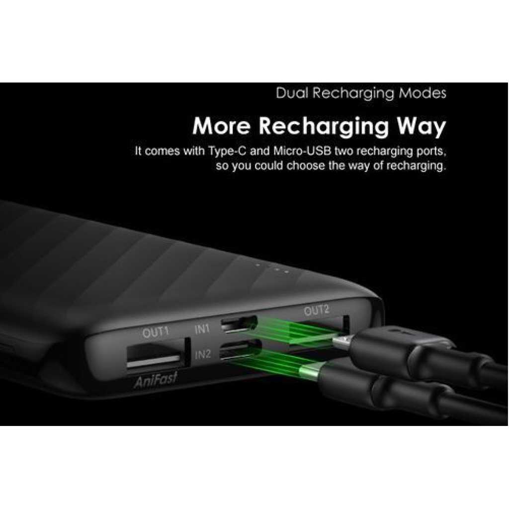 Oraimo Toast 10 Flash 10000mAh 2.4A Max Fast Charging Portable Power Bank OPB-P118D - Black