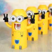 Automatic Minions Wash Kit One Toothpaste And Two Toothbrush Holder With Rinse Cup- Yellow