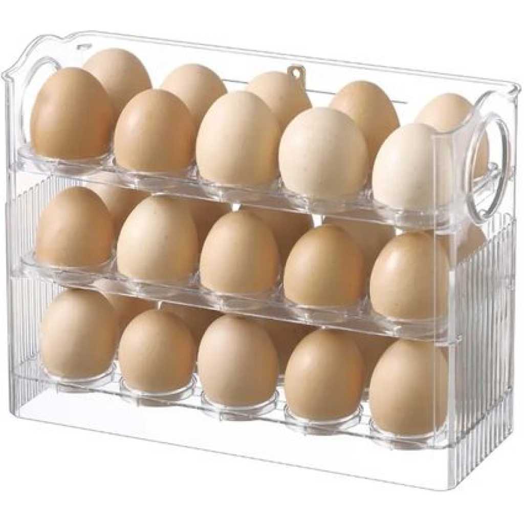 3 Layer Egg Holder For Fridge Storage Container Tray Container 30 Eggs, Space Saver- Green