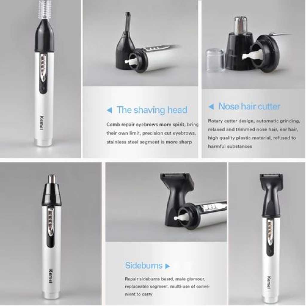 Kemei 3 In1 Electric Nose Ear Trimmer For Men Rechargeable Shaver Hair Removal Eyebrow Trimer Face Shaving Machine Men's Shaving Machine- Silver.