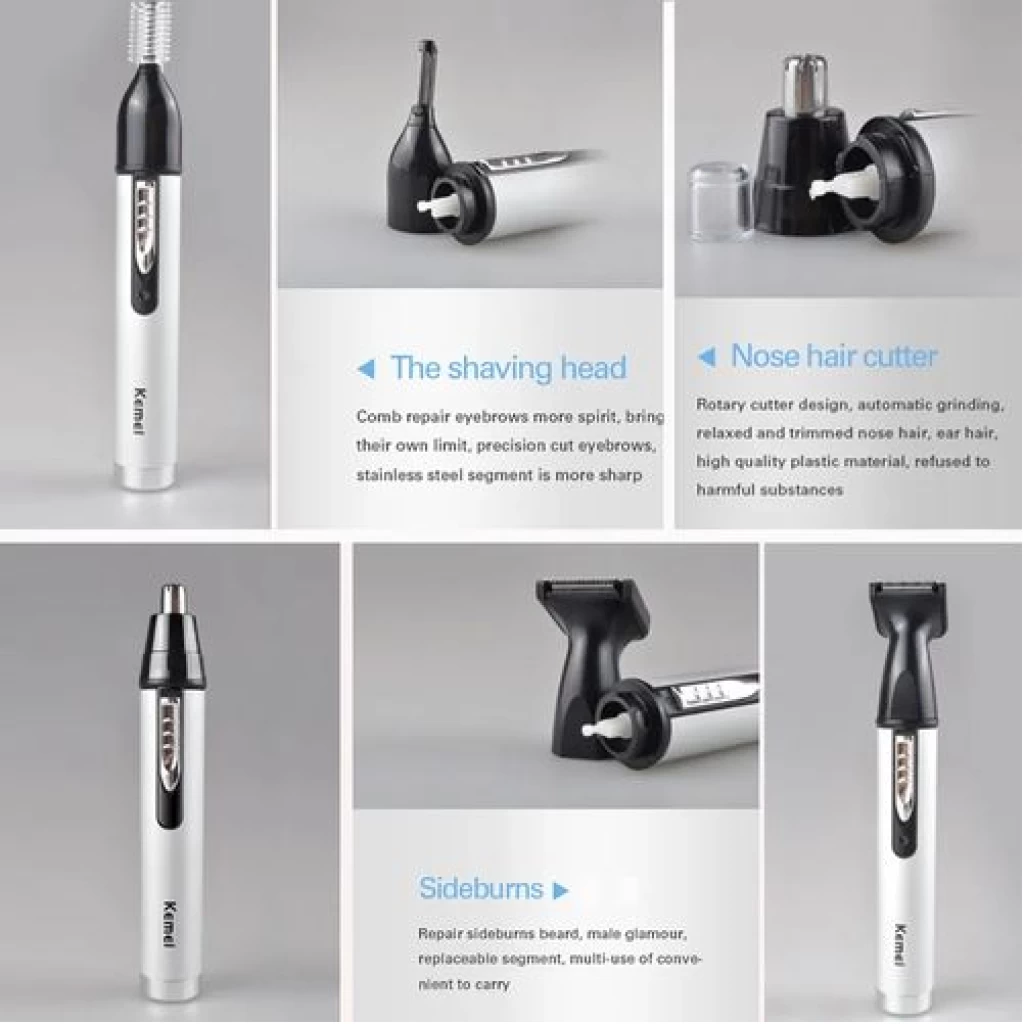 Kemei 3 In1 Electric Nose Ear Trimmer For Men Rechargeable Shaver Hair Removal Eyebrow Trimer Face Shaving Machine Men’s Shaving Machine- Silver. Electric Shavers TilyExpress 2