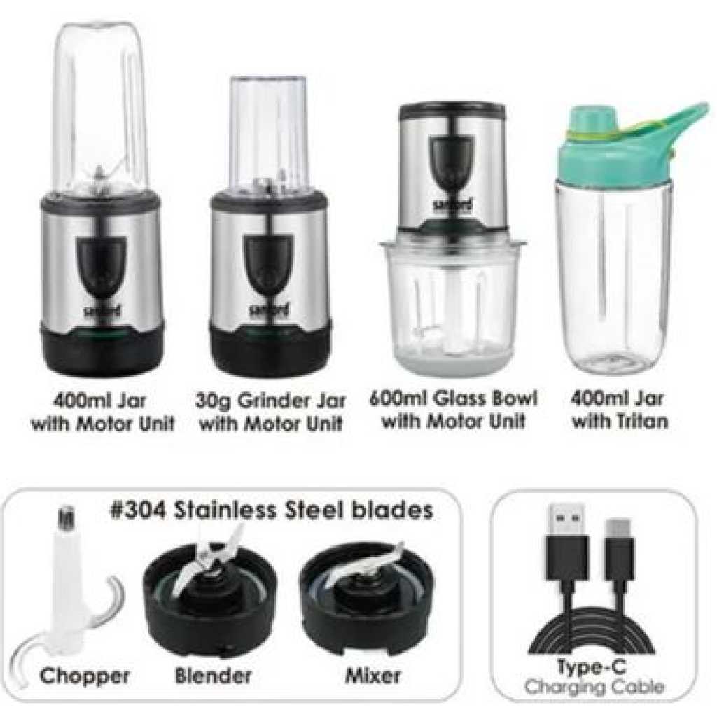 Sanford 5 In1Food Processor Chopper Mixer Coffee Grinder Blender Ice Crusher- Clear.