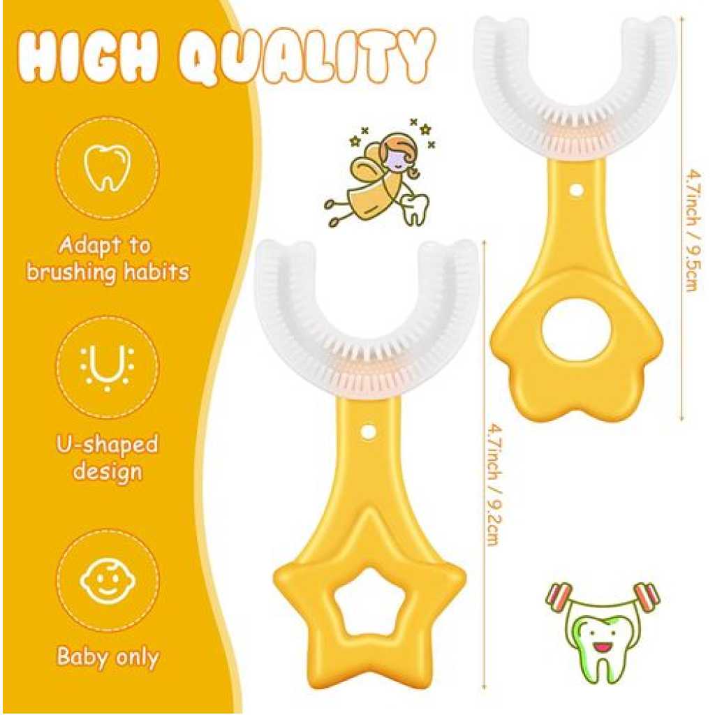 Silicone U-Shape Toothbrush Kids Manual Toddler Teeth Cleaning Brush 2-12 Years- Multi-colour.